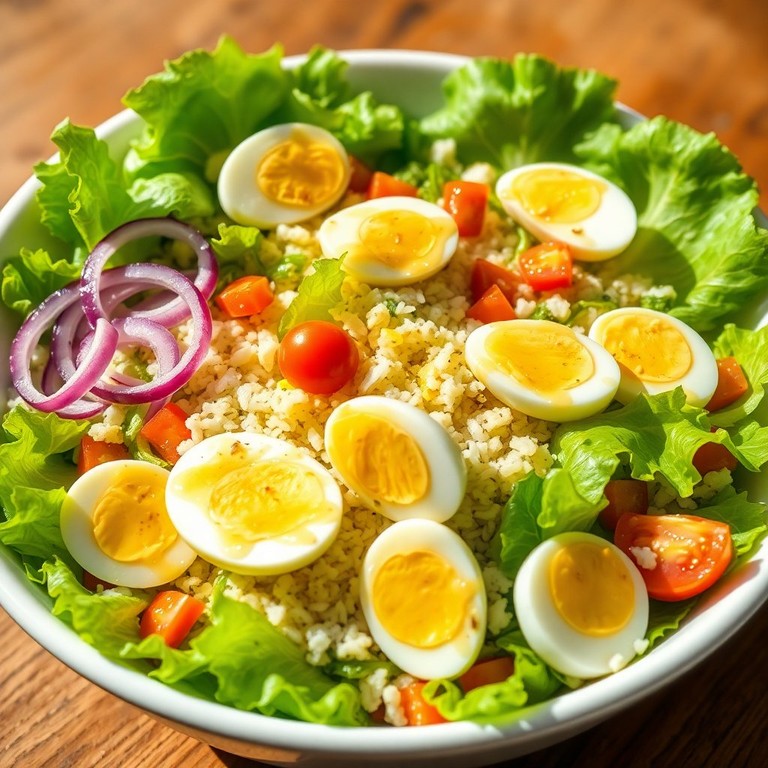 Salada Refrescante de Alface com Ovo Cozido e Arroz