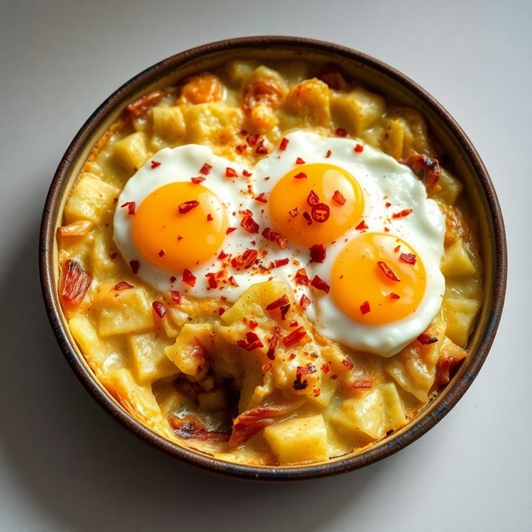 Gratinado de Patatas y Cebolla con Huevo y Queso de Cabra
