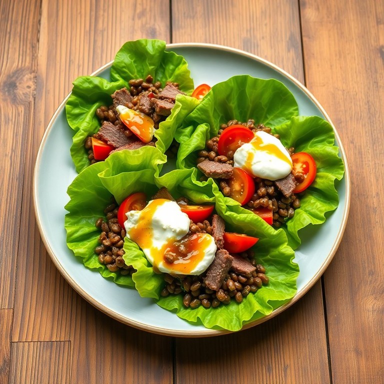 Wraps de Lechuga con Lentejas, Roast Beef y Miel