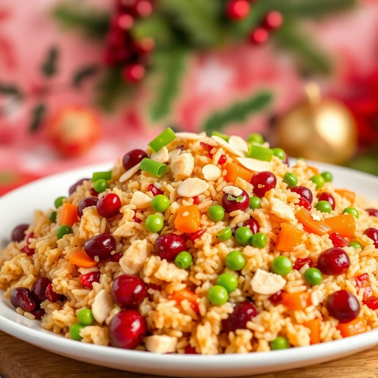 Festive Christmas Fried Rice with Cranberries and Turkey