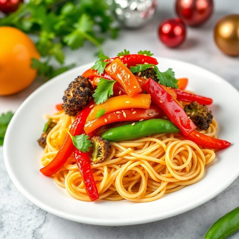 Festive Christmas Chow Mein with Roasted Veggies