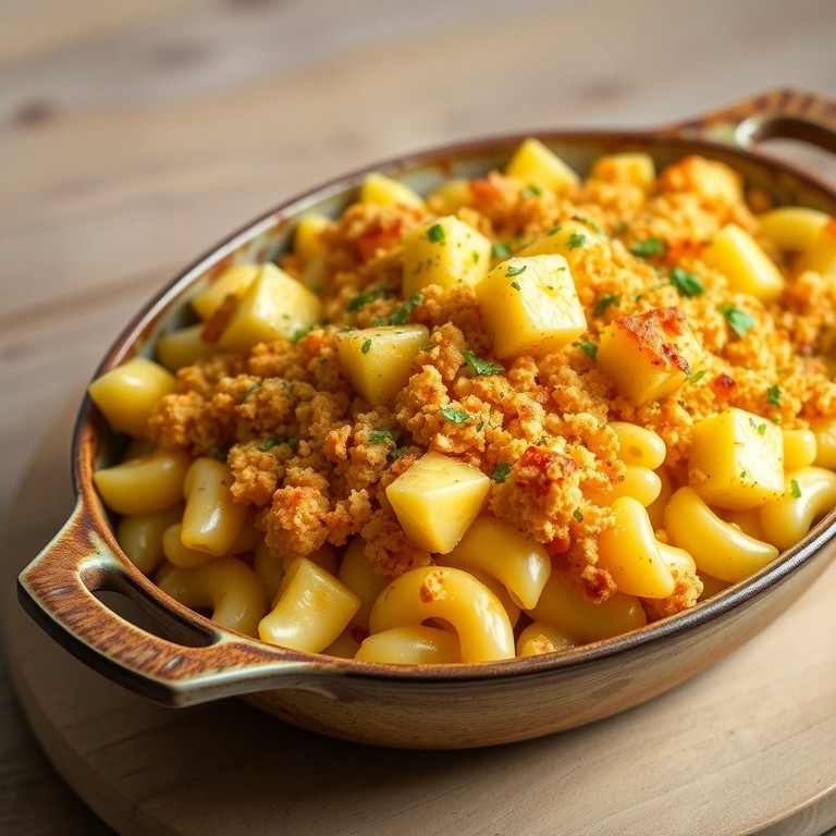 Макароны с сыром в хрустящей панировке и ананасами