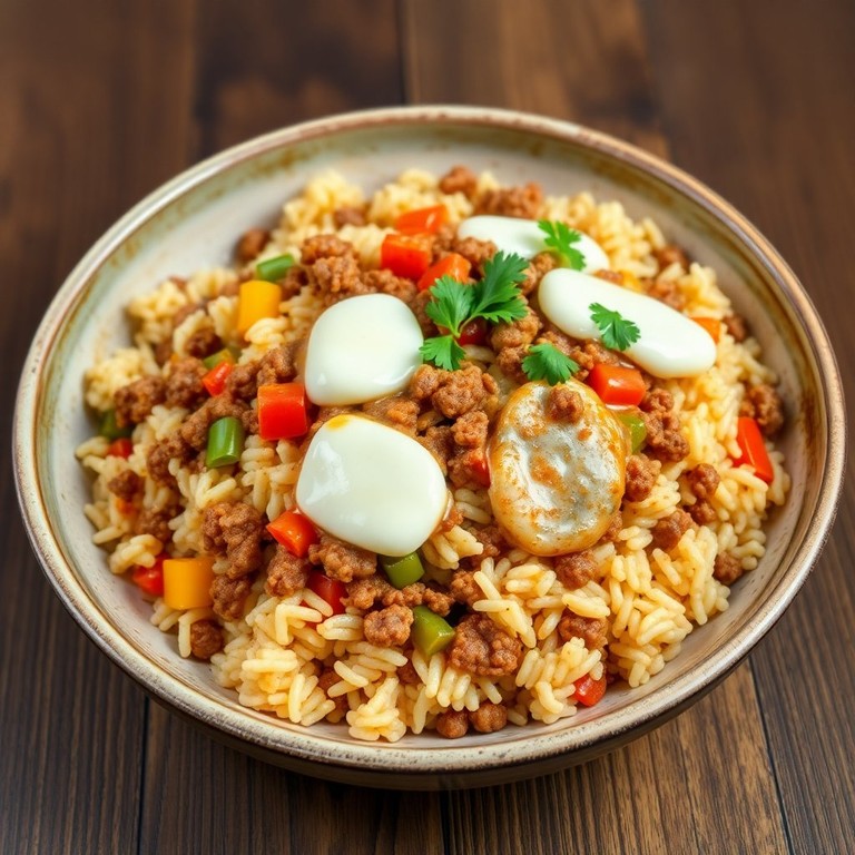 Arroz de Carne Moída com Queijo Derretido