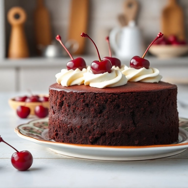 Bolo de Chocolate com Creme de Chantilly e Cereja