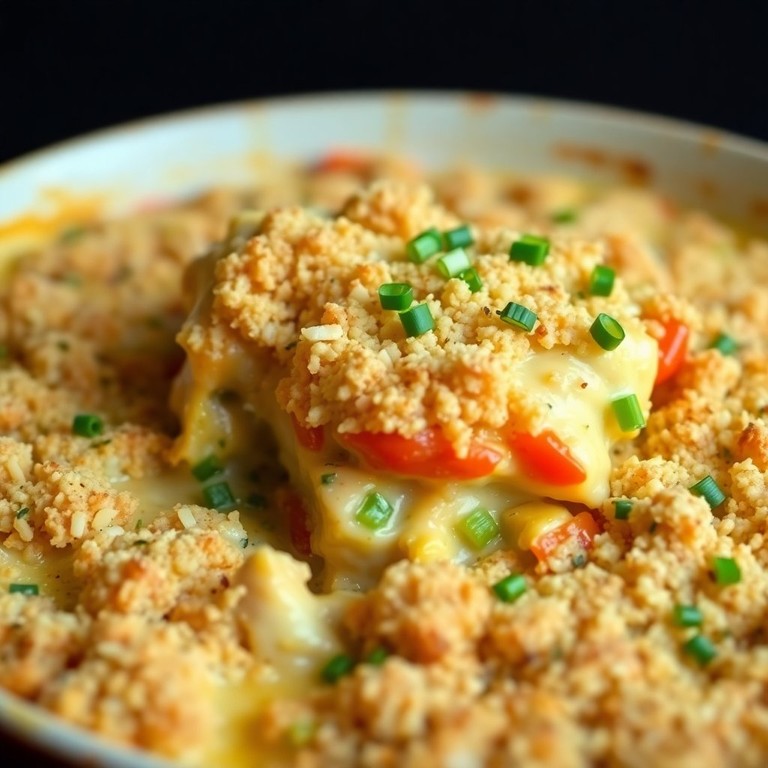 Creamy Chicken and Bell Pepper Casserole with Chive Topping