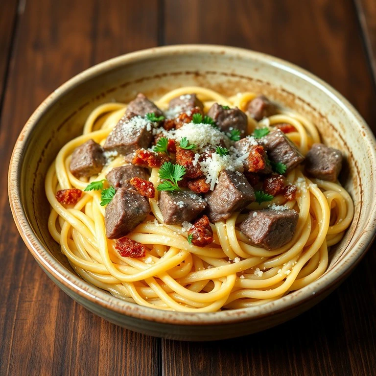Pâtes Crémeuses au Pavé de Boeuf et Lardons - Mr. Cook