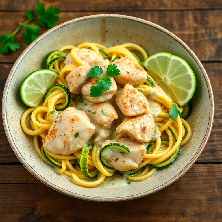 Creamy Coconut Chicken Pasta with Zucchini and Garlic