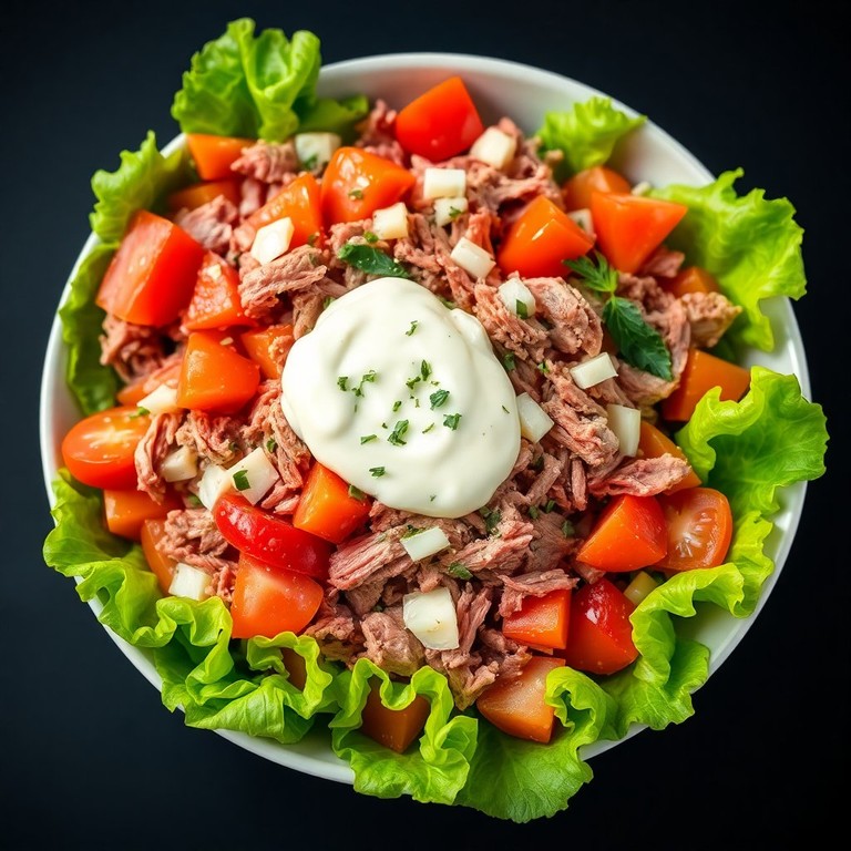 Salada Refrescante de Tomate e Carne com Maionese e Orégano