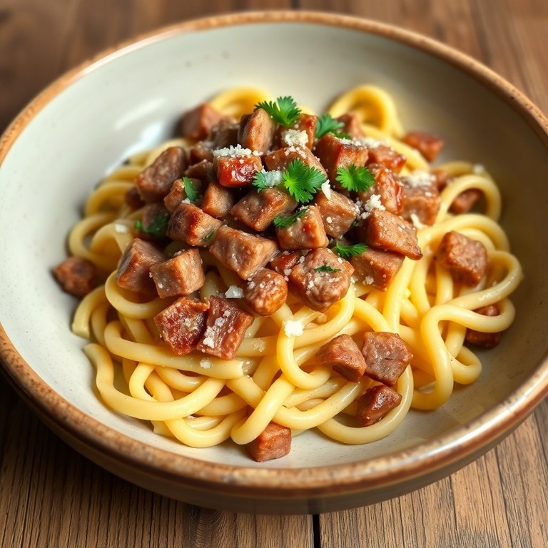 Creamy Penne Carbonara with Crispy Pig Meat