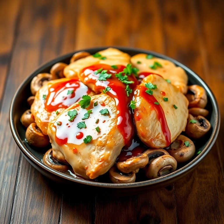 Spicy Beer-Glazed Chicken with Sautéed Mushrooms