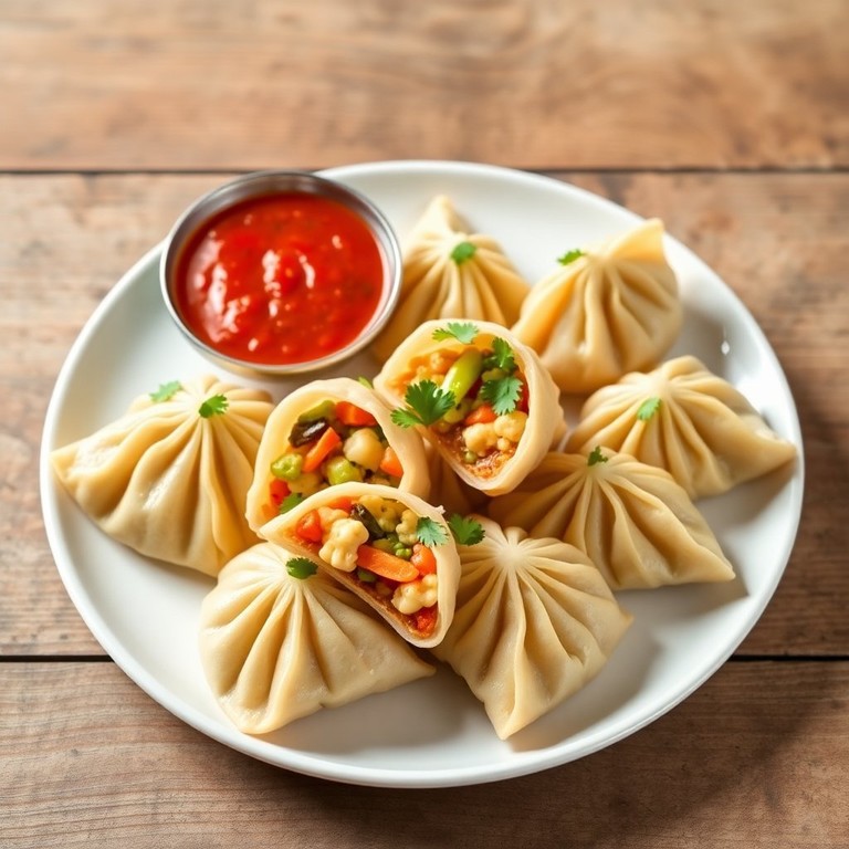 Delicious Veggie Momos with Spicy Chilli Dip
