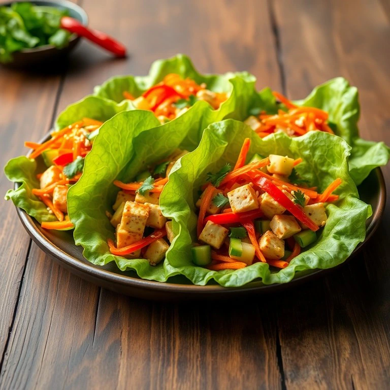 Spicy Tofu Lettuce Wraps with Crunchy Veggies