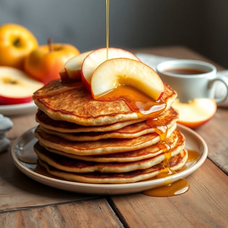 Fluffy Eggless Apple Pancakes with Maple Syrup