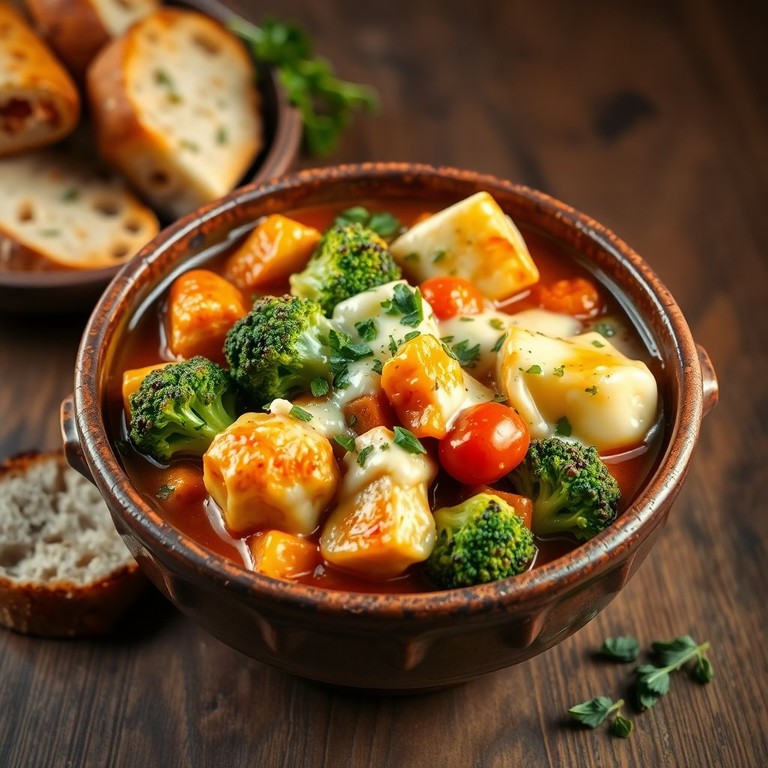 Овощное рагу с брокколи, цветной капустой и сыром