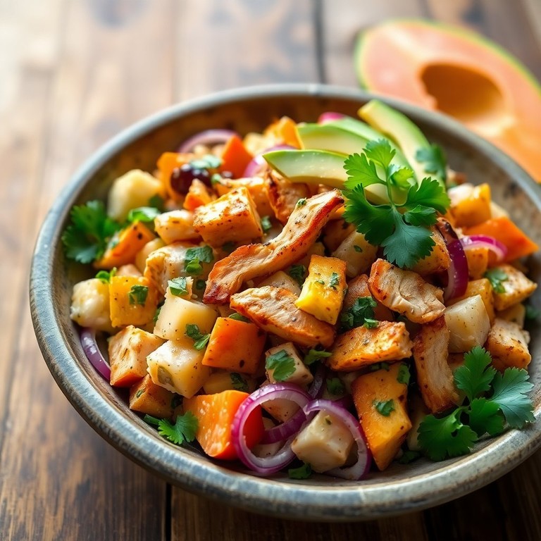 Ensalada Fresca de Yuca y Papaya con Pollo a la Parrilla