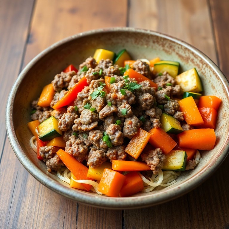 Boeuf Haché aux Légumes Sautés