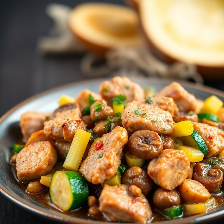 Тушеная свинина с кабачками и сельдереем