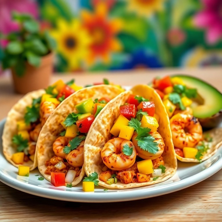 Tacos de Crevettes Épicées avec Salsa de Mangue