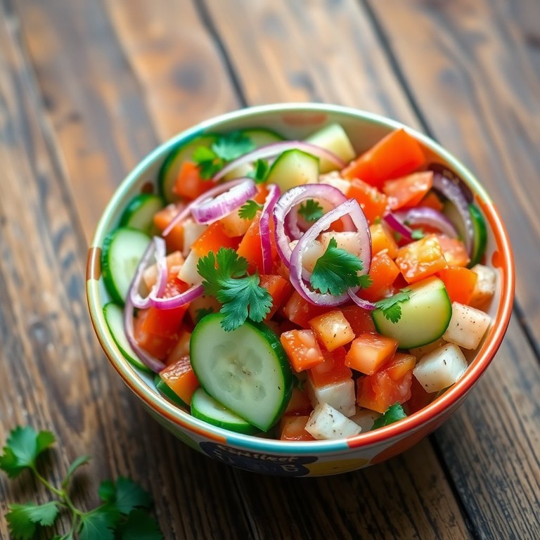 Salada Tropical de Pepino, Tomate e Cebola Roxa com Ervas Frescas