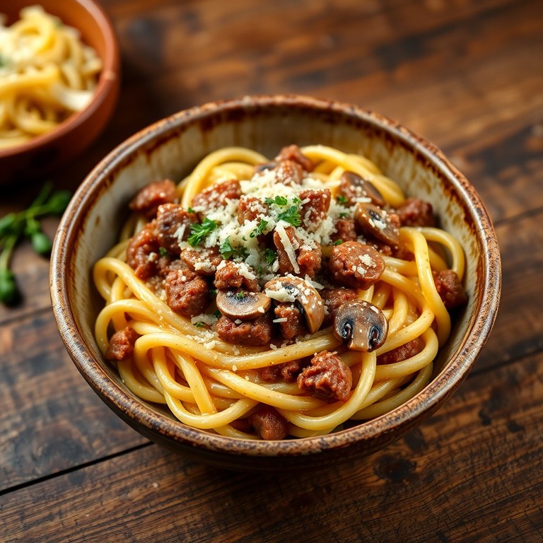 Romige Champignon en Gehakt Pasta