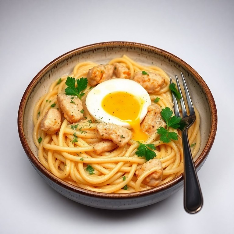 Macarrão ao Molho de Frango e Ovos Cremoso