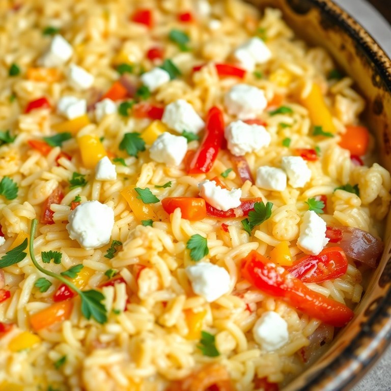 Gratin de Riz Crémeux aux Poivrons, Oignons et Fromage de Chèvre