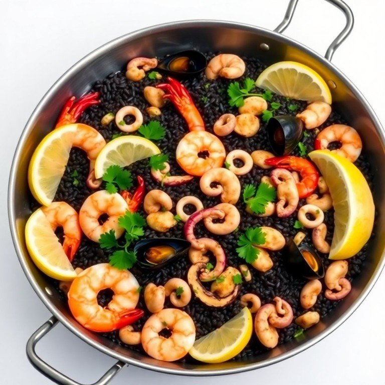 Arroz Negro com Frutos do Mar em Gramas