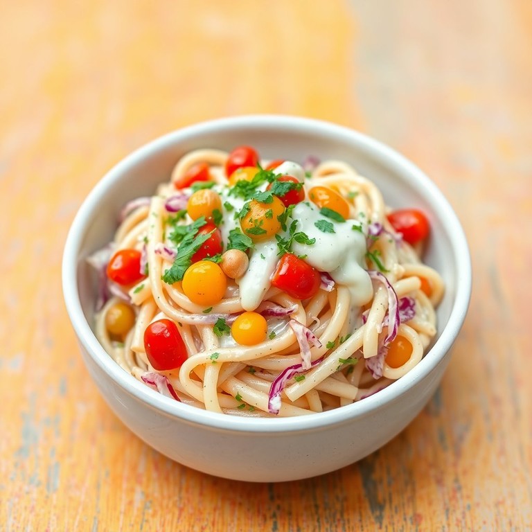 Macarrão Cremoso com Maionese, Cheiro Verde e Pimentinhas