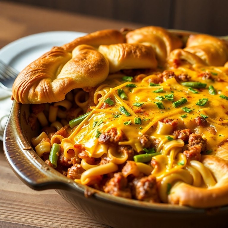 Cheesy Beef Noodle Bake with Green Beans
