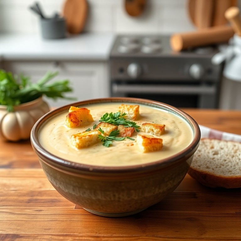 Sopa de Creme de Alho Francês com Croûtons Dourados