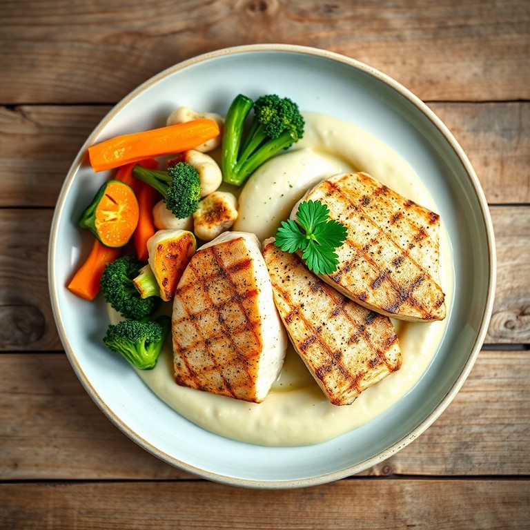 Peixe Grelhado com Purê de Couve-Flor e Brócolis ao Alho