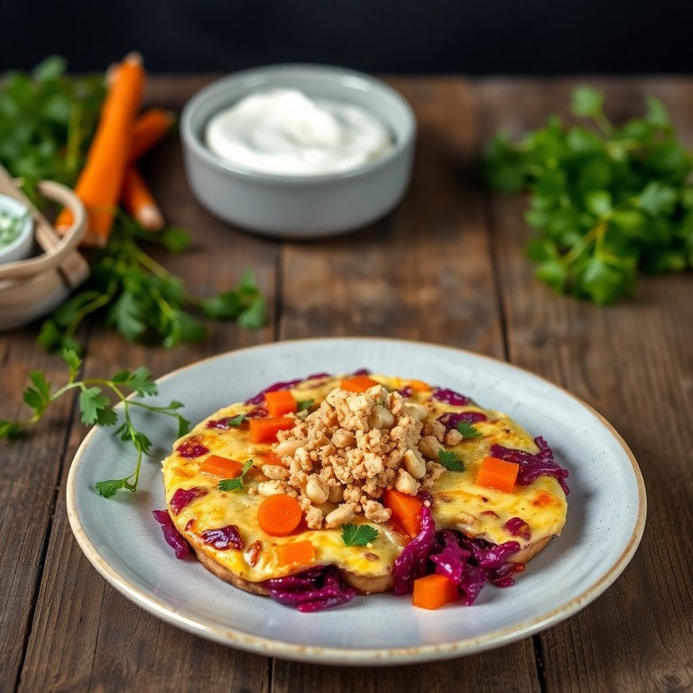 Savory Red Cabbage and Carrot Frittata with Peanut Crumble