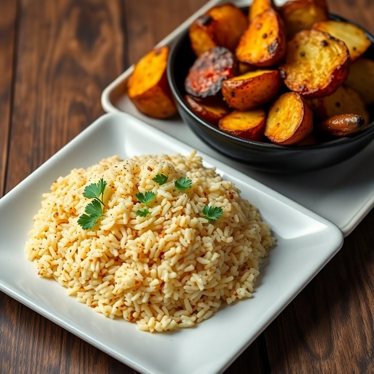 Batata Assada Crocante com Arroz Aromático