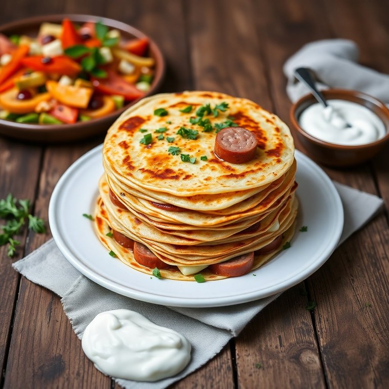 Блинчики с колбасой и сыром