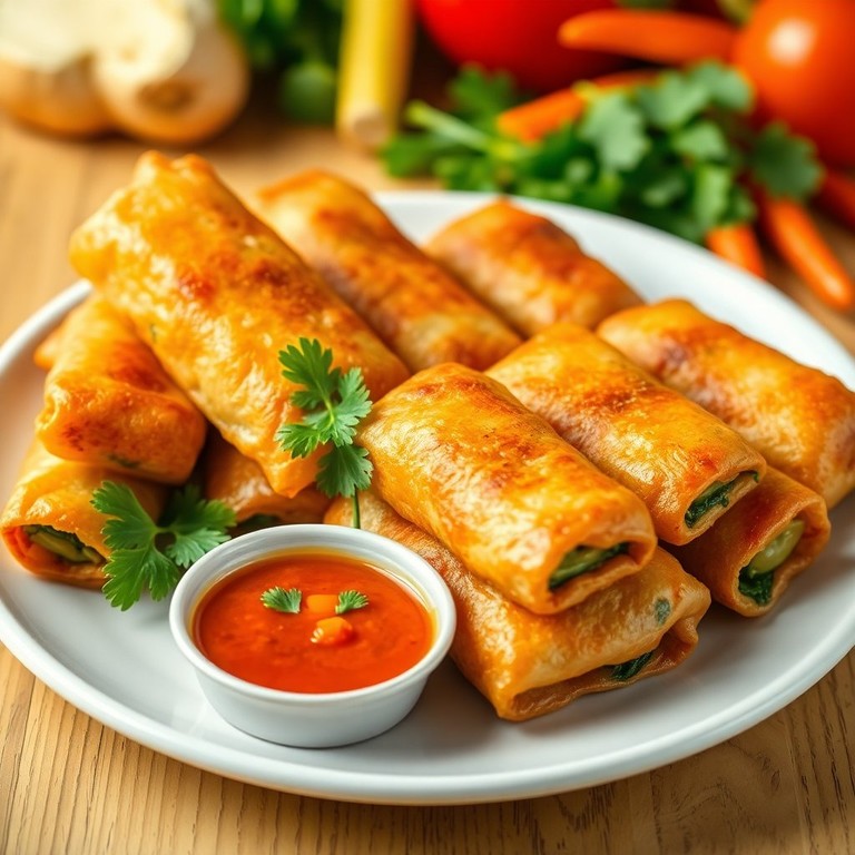 Crispy Vegetable Egg Rolls with Sweet Chili Dipping Sauce