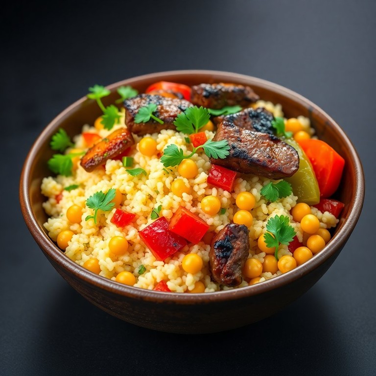 Couscous Méditerranéen avec Pois Chiches et Steak Grillé