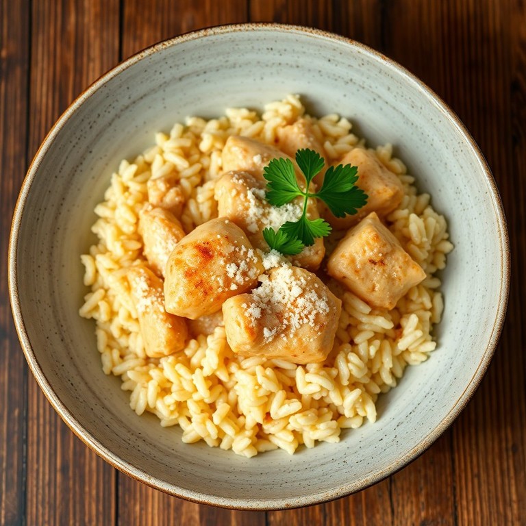 Frango Cremoso com Arroz e Queijo Ralado