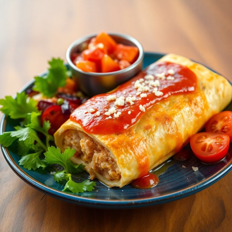 Panqueca Econômica com Recheio de Frango Desfiado e Molho de Tomate Picante