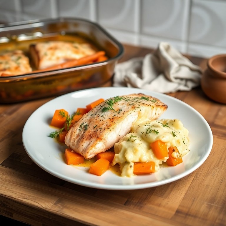Ofenlachs mit Karotten und Kartoffelgratin