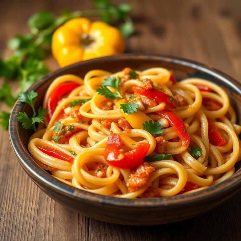 Sauerrahm-Pasta mit Paprika und Zwiebeln