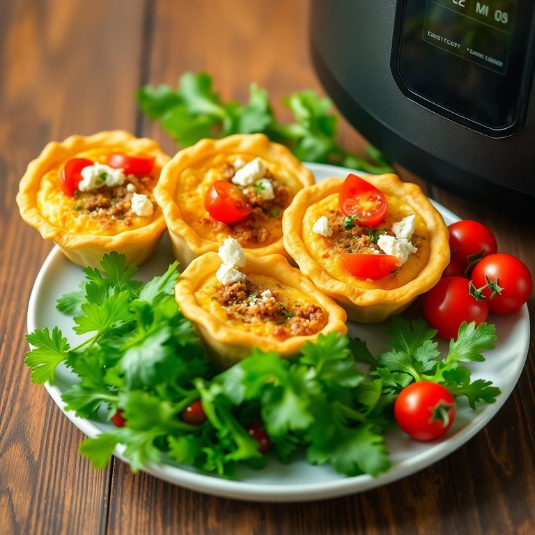 Quiche-Taschen aus der Heißluftfritteuse mit frischen Tomaten und Feta