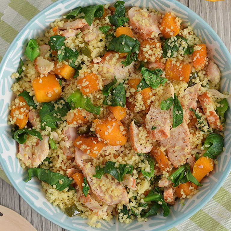 Cuscús con pollo, calabaza y espinacas