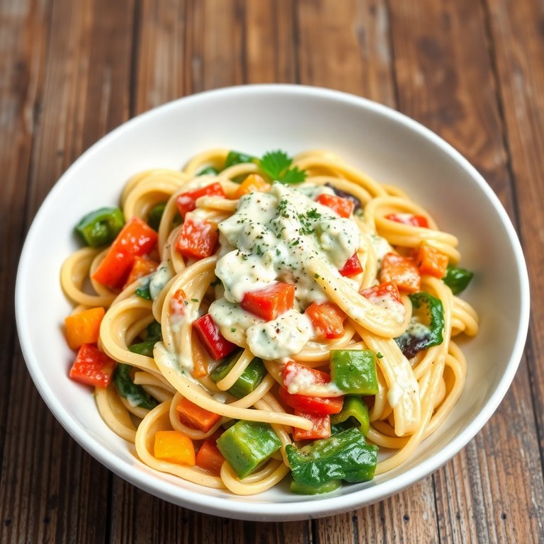 Macarrão Cremoso com Gorgonzola e Legumes Coloridos