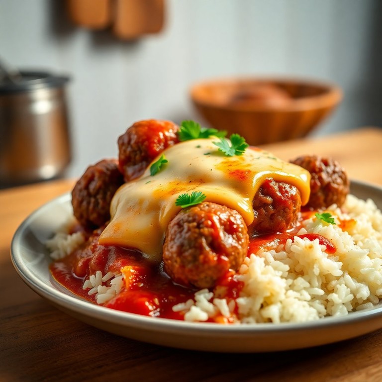 Polenguinho Derretido com Almôndegas e Arroz