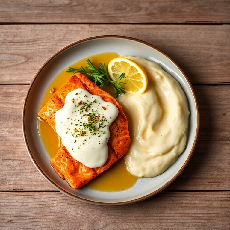 Filé de Salmão ao Forno com Queijo Requeijão e Purê de Batata