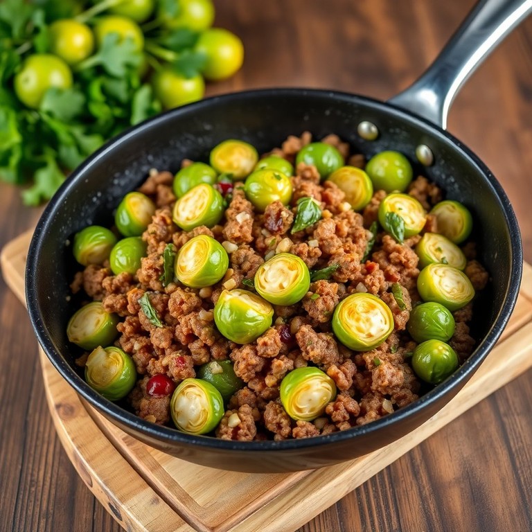 Sauté de Viande Hachée et Choux de Bruxelles à l'Ail