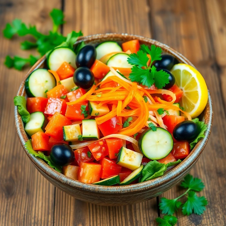 Erfrischender Tomaten-Zucchini-Salat mit Oliven und Karotten