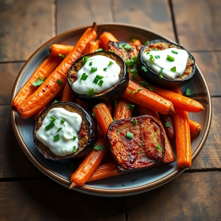 Geroosterde Wortel en Aubergine met Knoflook Crème Fraîche