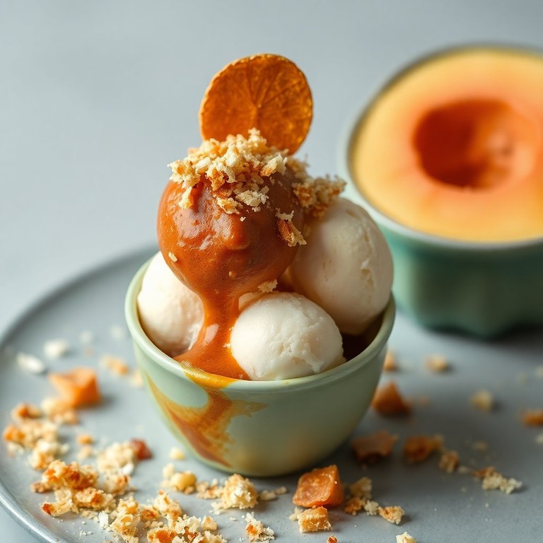 Cocada Mole com Sorvete de Tapioca e Farofa de Coco Queimado em Gramas