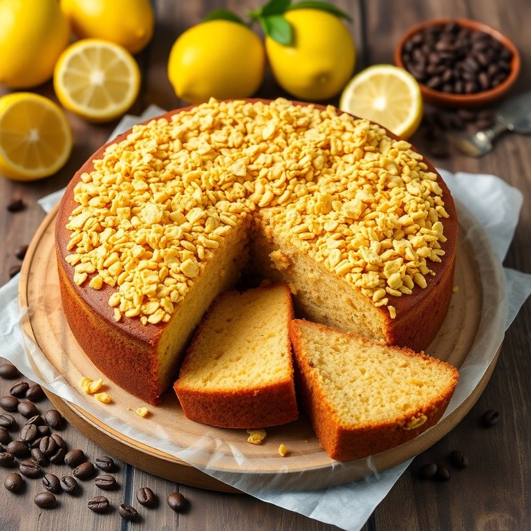 Lemon Peanut Butter Coffee Cake with Crunchy Corn Flake Topping